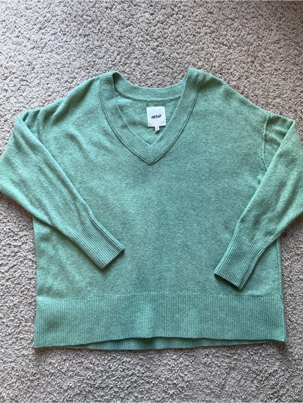 aerie Light Green V-Neck Sweater